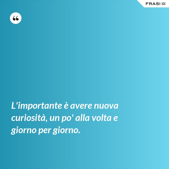 L'importante è avere nuova curiosità, un po' alla volta e giorno per giorno. - Anonimo