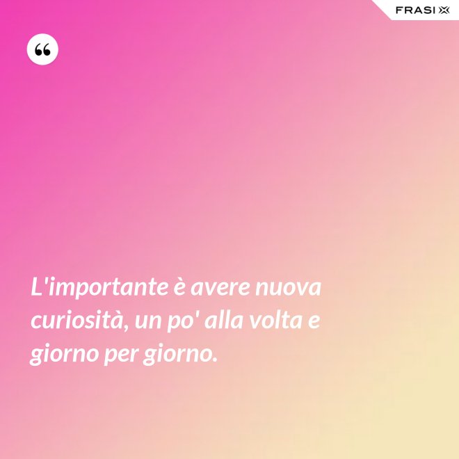 L'importante è avere nuova curiosità, un po' alla volta e giorno per giorno. - Anonimo