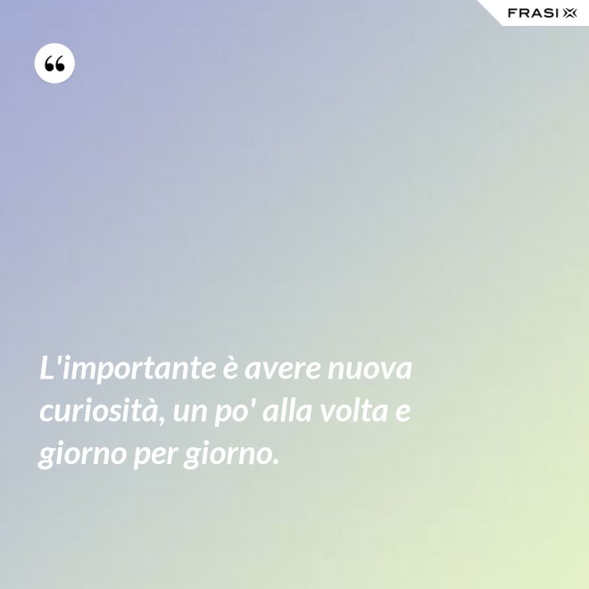 L'importante è avere nuova curiosità, un po' alla volta e giorno per giorno. - Anonimo