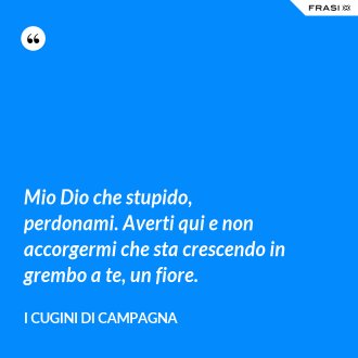 Mio Dio che stupido, perdonami. Averti qui e non accorgermi che sta crescendo in grembo a te, un fiore. - I Cugini di Campagna