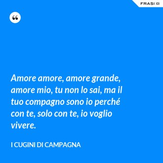 Amore amore, amore grande, amore mio, tu non lo sai, ma il tuo compagno sono io perché con te, solo con te, io voglio vivere. - I Cugini di Campagna