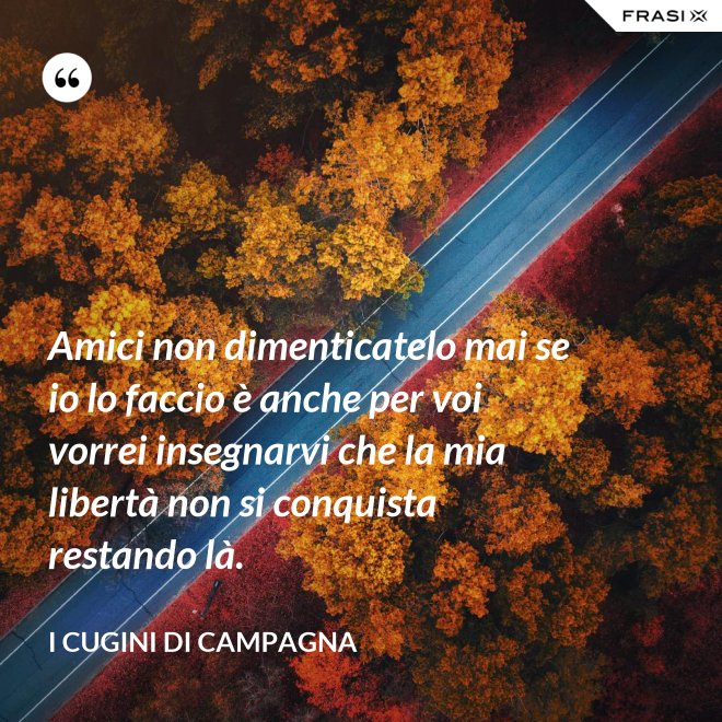 Amici non dimenticatelo mai se io lo faccio è anche per voi vorrei insegnarvi che la mia libertà non si conquista restando là. - I Cugini di Campagna