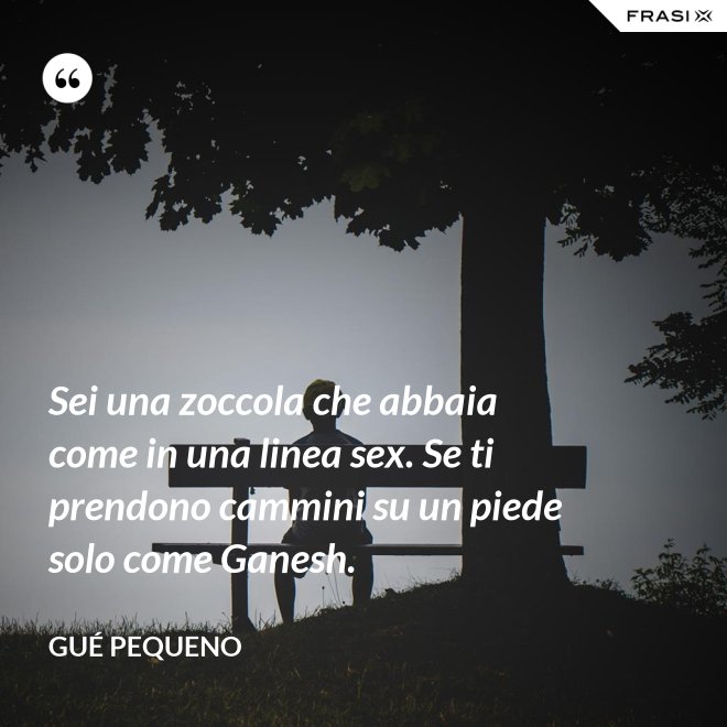 Sei una zoccola che abbaia come in una linea sex. Se ti prendono cammini su un piede solo come Ganesh. - Gué Pequeno