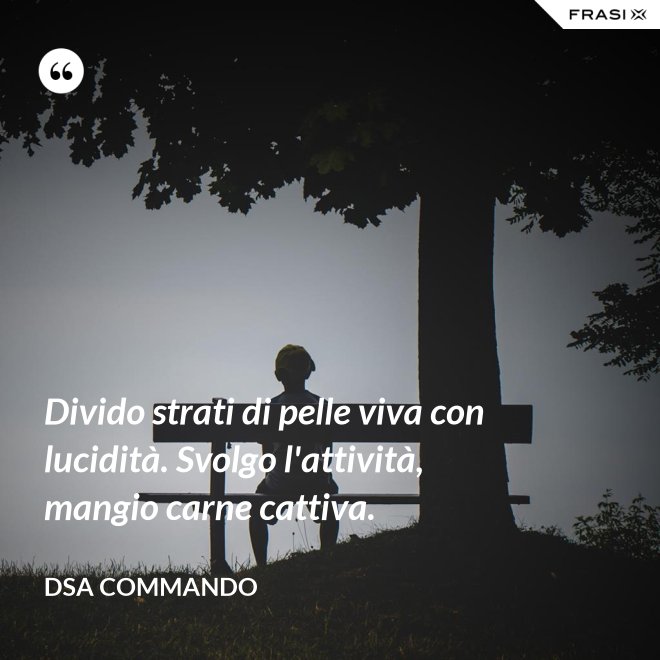 Divido strati di pelle viva con lucidità. Svolgo l'attività, mangio carne cattiva. - DSA Commando