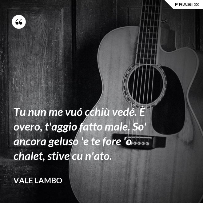 Tu nun me vuó cchiù vedé. È overo, t'aggio fatto male. So' ancora geluso 'e te fore 'o chalet, stive cu n'ato. - Vale Lambo