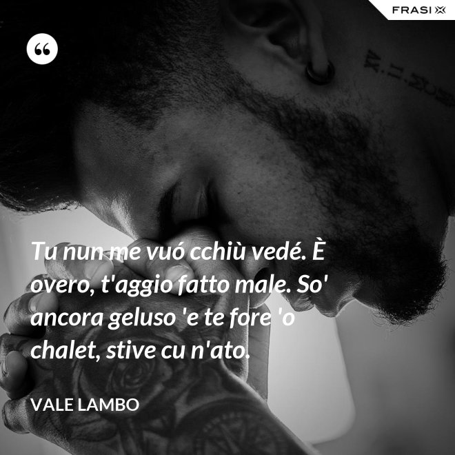 Tu nun me vuó cchiù vedé. È overo, t'aggio fatto male. So' ancora geluso 'e te fore 'o chalet, stive cu n'ato. - Vale Lambo