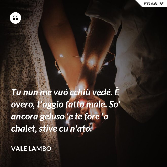 Tu nun me vuó cchiù vedé. È overo, t'aggio fatto male. So' ancora geluso 'e te fore 'o chalet, stive cu n'ato. - Vale Lambo