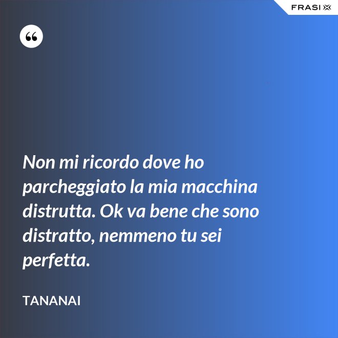 Non mi ricordo dove ho parcheggiato la mia macchina distrutta. Ok va bene che sono distratto, nemmeno tu sei perfetta. - Tananai