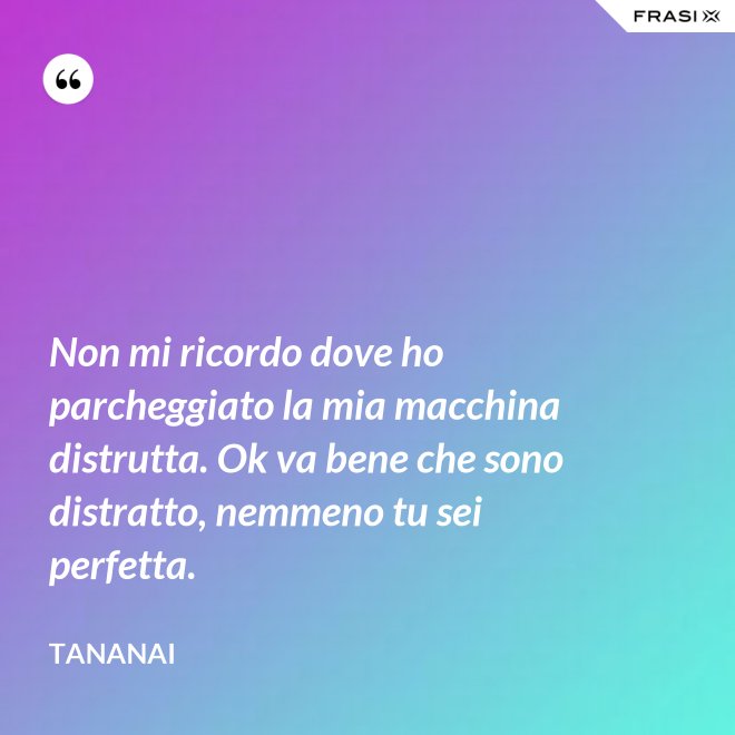 Non mi ricordo dove ho parcheggiato la mia macchina distrutta. Ok va bene che sono distratto, nemmeno tu sei perfetta. - Tananai