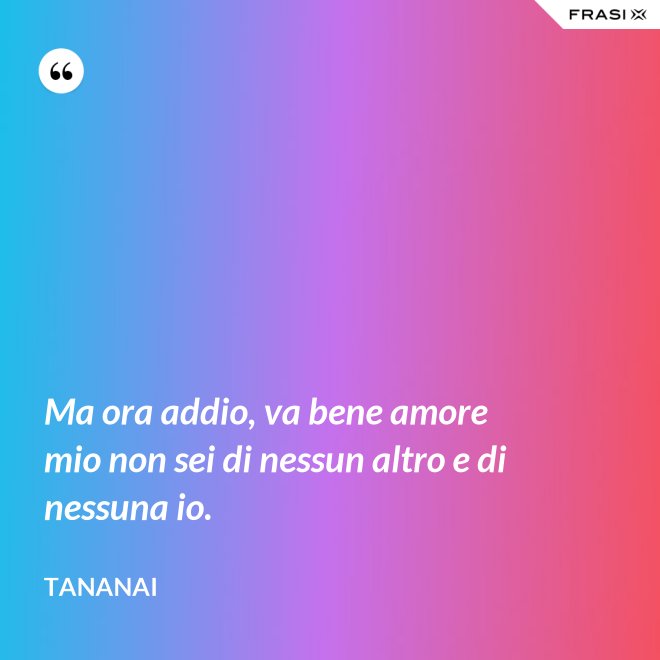 Ma ora addio, va bene amore mio non sei di nessun altro e di nessuna io. - Tananai