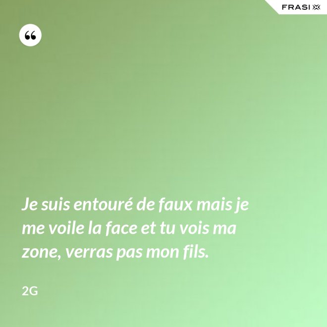 Je suis entouré de faux mais je me voile la face et tu vois ma zone, verras pas mon fils. - 2G