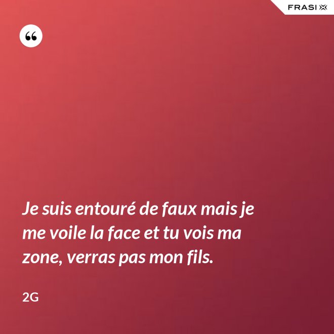 Je suis entouré de faux mais je me voile la face et tu vois ma zone, verras pas mon fils. - 2G