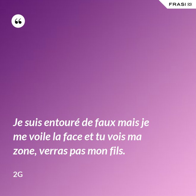 Je suis entouré de faux mais je me voile la face et tu vois ma zone, verras pas mon fils. - 2G