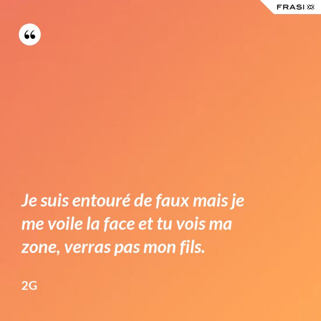 Je suis entouré de faux mais je me voile la face et tu vois ma zone, verras pas mon fils. - 2G