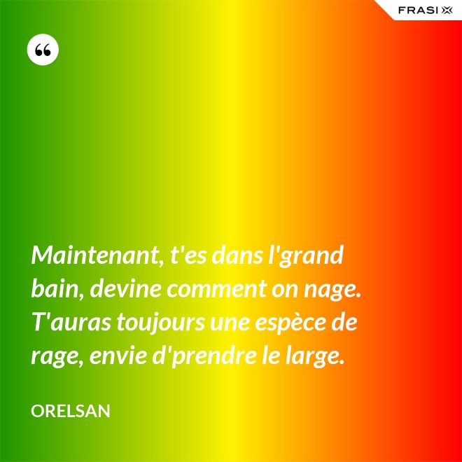 Maintenant, t'es dans l'grand bain, devine comment on nage. T'auras toujours une espèce de rage, envie d'prendre le large. - OrelSan