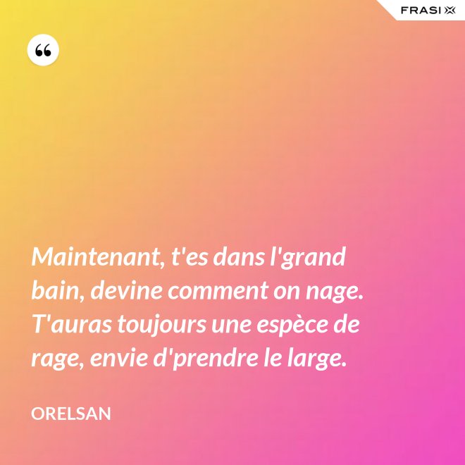 Maintenant, t'es dans l'grand bain, devine comment on nage. T'auras toujours une espèce de rage, envie d'prendre le large. - OrelSan