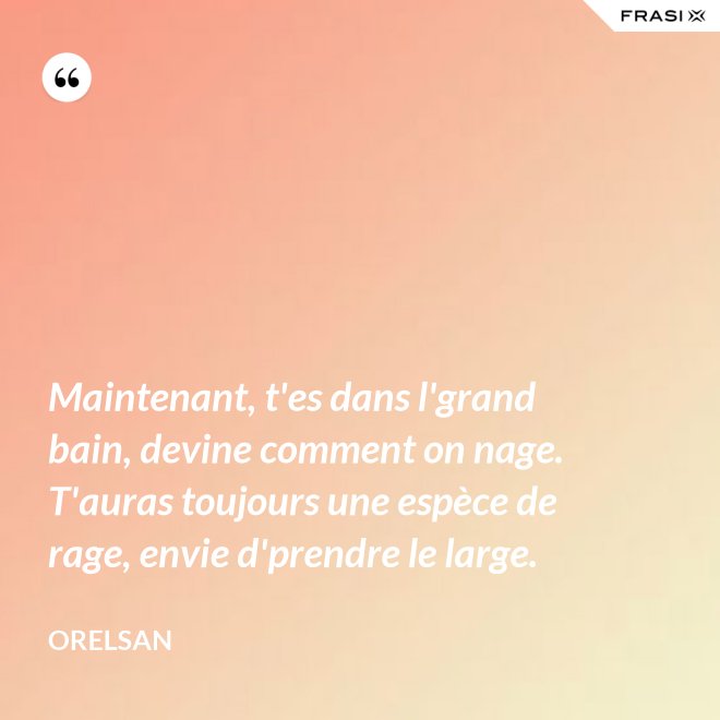 Maintenant, t'es dans l'grand bain, devine comment on nage. T'auras toujours une espèce de rage, envie d'prendre le large. - OrelSan