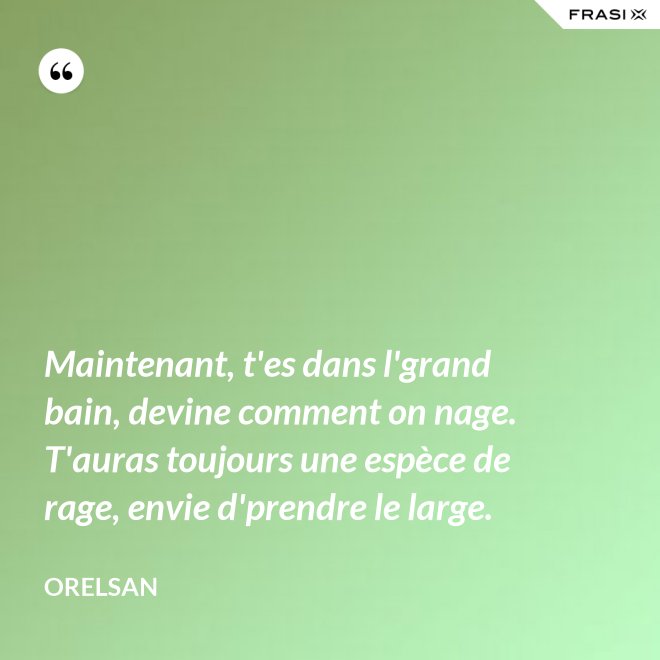 Maintenant, t'es dans l'grand bain, devine comment on nage. T'auras toujours une espèce de rage, envie d'prendre le large. - OrelSan