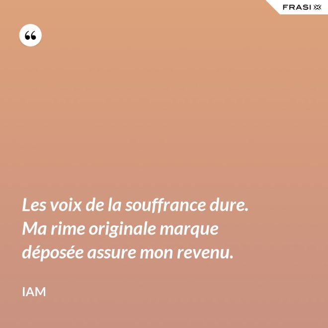 Les voix de la souffrance dure. Ma rime originale marque déposée assure mon revenu. - IAM