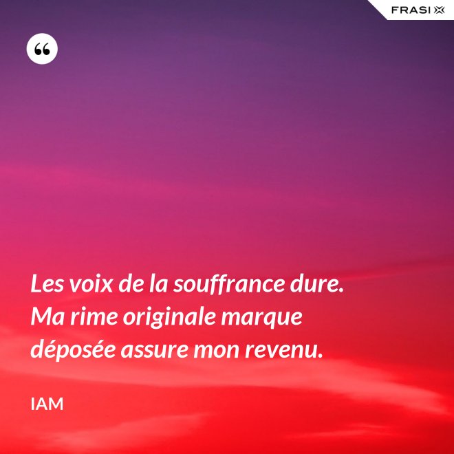 Les voix de la souffrance dure. Ma rime originale marque déposée assure mon revenu. - IAM