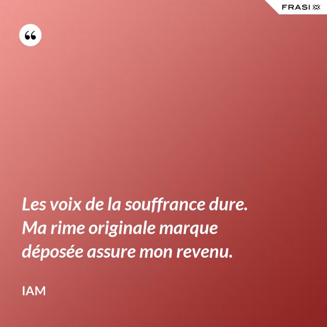 Les voix de la souffrance dure. Ma rime originale marque déposée assure mon revenu. - IAM
