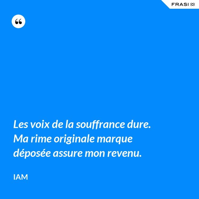 Les voix de la souffrance dure. Ma rime originale marque déposée assure mon revenu. - IAM