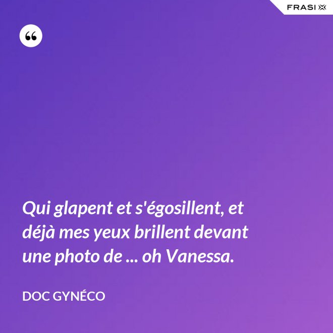 Qui glapent et s'égosillent, et déjà mes yeux brillent devant une photo de ... oh Vanessa. - Doc Gynéco