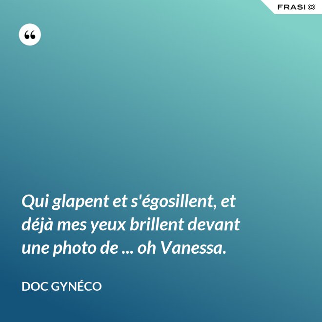 Qui glapent et s'égosillent, et déjà mes yeux brillent devant une photo de ... oh Vanessa. - Doc Gynéco