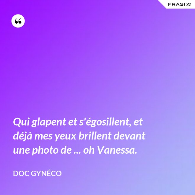 Qui glapent et s'égosillent, et déjà mes yeux brillent devant une photo de ... oh Vanessa. - Doc Gynéco