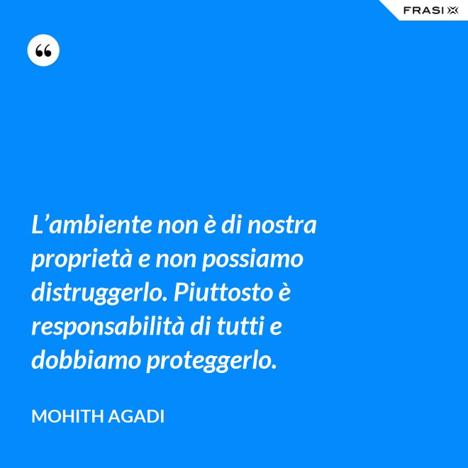 L’ambiente non è di nostra proprietà e non possiamo distruggerlo. Piuttosto è responsabilità di tutti e dobbiamo proteggerlo. - Mohith Agadi