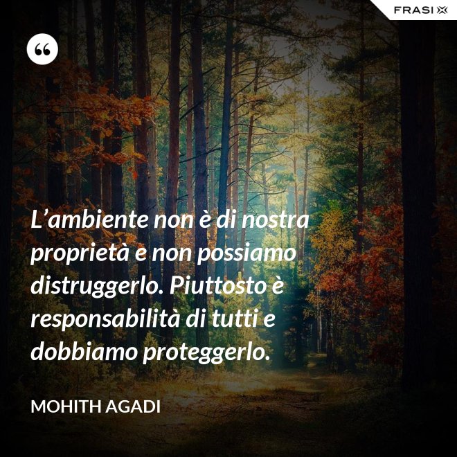 L’ambiente non è di nostra proprietà e non possiamo distruggerlo. Piuttosto è responsabilità di tutti e dobbiamo proteggerlo. - Mohith Agadi