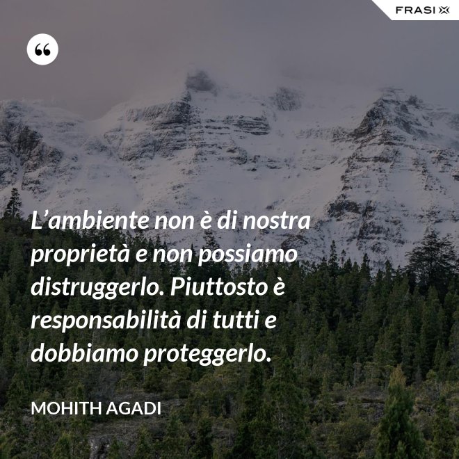 L’ambiente non è di nostra proprietà e non possiamo distruggerlo. Piuttosto è responsabilità di tutti e dobbiamo proteggerlo. - Mohith Agadi