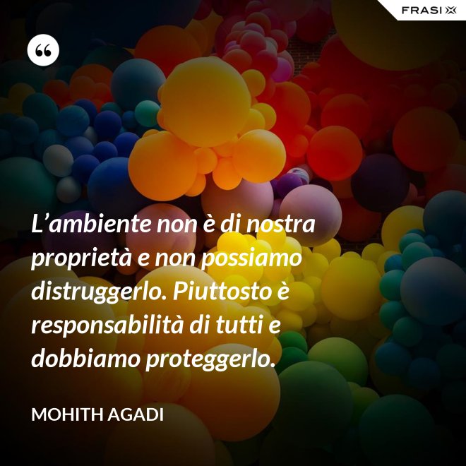 L’ambiente non è di nostra proprietà e non possiamo distruggerlo. Piuttosto è responsabilità di tutti e dobbiamo proteggerlo. - Mohith Agadi