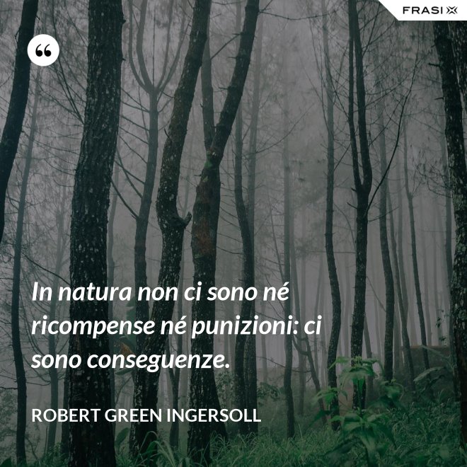 In natura non ci sono né ricompense né punizioni: ci sono conseguenze. - Robert Green Ingersoll