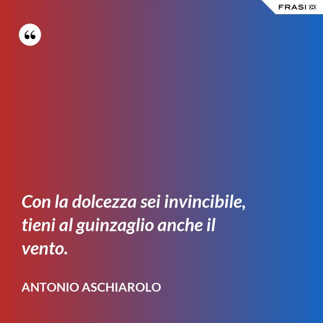 Con la dolcezza sei invincibile, tieni al guinzaglio anche il vento. - Antonio Aschiarolo