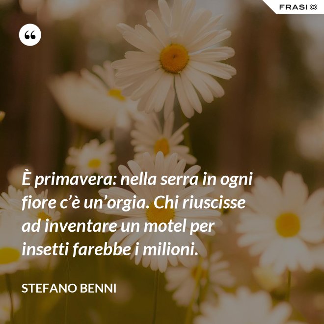 È primavera: nella serra in ogni fiore c’è un’orgia. Chi riuscisse ad inventare un motel per insetti farebbe i milioni. - Stefano Benni