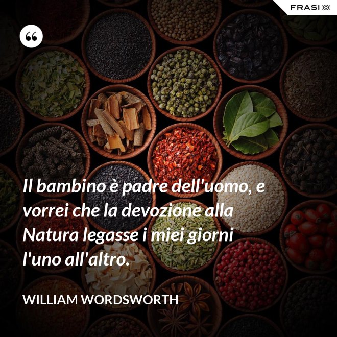 Il bambino è padre dell'uomo, e vorrei che la devozione alla Natura legasse i miei giorni l'uno all'altro. - William Wordsworth
