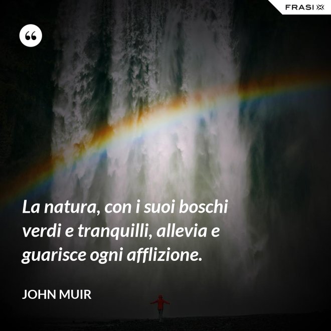 La natura, con i suoi boschi verdi e tranquilli, allevia e guarisce ogni afflizione. - John Muir