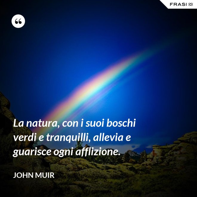 La natura, con i suoi boschi verdi e tranquilli, allevia e guarisce ogni afflizione. - John Muir