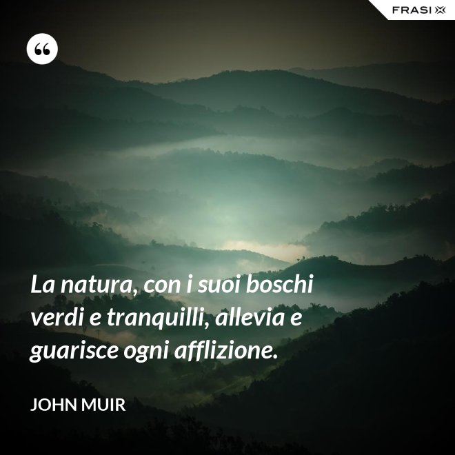La natura, con i suoi boschi verdi e tranquilli, allevia e guarisce ogni afflizione. - John Muir