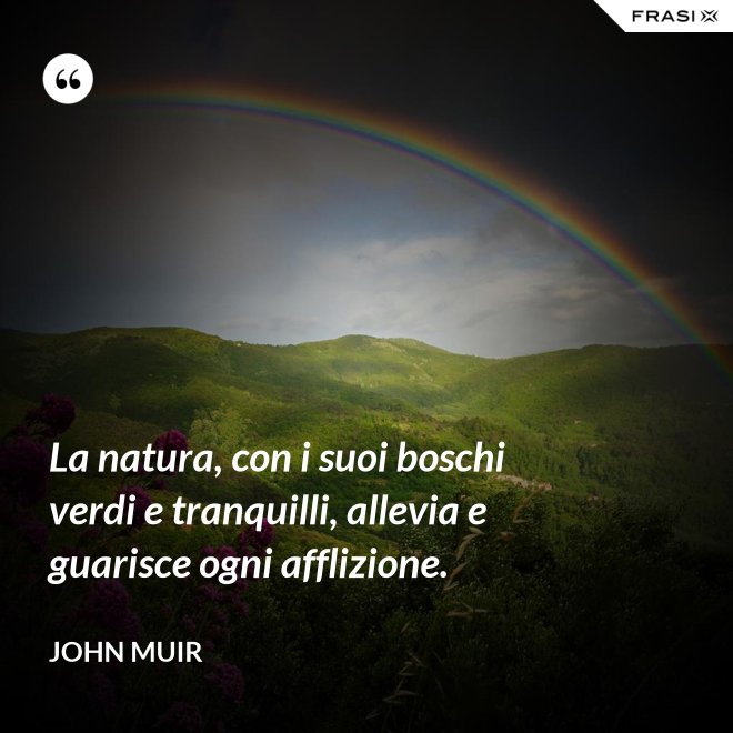 La natura, con i suoi boschi verdi e tranquilli, allevia e guarisce ogni afflizione. - John Muir