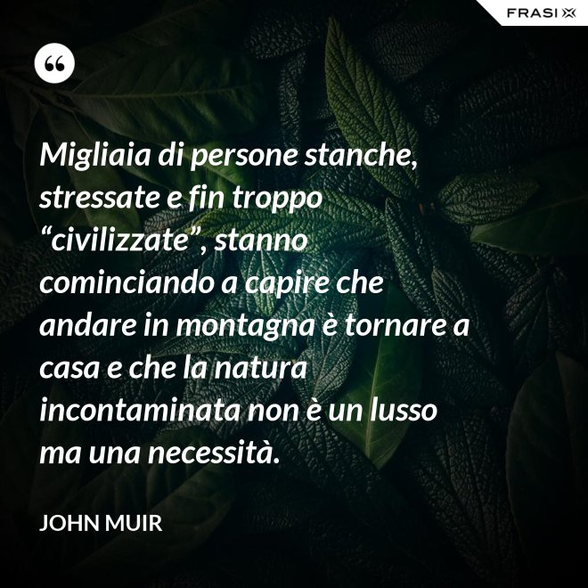 Migliaia di persone stanche, stressate e fin troppo “civilizzate”, stanno cominciando a capire che andare in montagna è tornare a casa e che la natura incontaminata non è un lusso ma una necessità. - John Muir