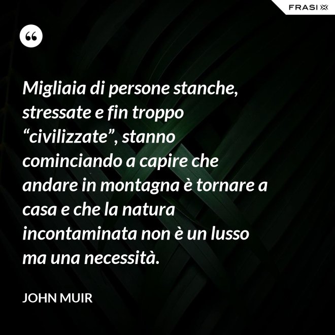 Migliaia di persone stanche, stressate e fin troppo “civilizzate”, stanno cominciando a capire che andare in montagna è tornare a casa e che la natura incontaminata non è un lusso ma una necessità. - John Muir
