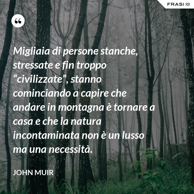 Migliaia di persone stanche, stressate e fin troppo “civilizzate”, stanno cominciando a capire che andare in montagna è tornare a casa e che la natura incontaminata non è un lusso ma una necessità. - John Muir