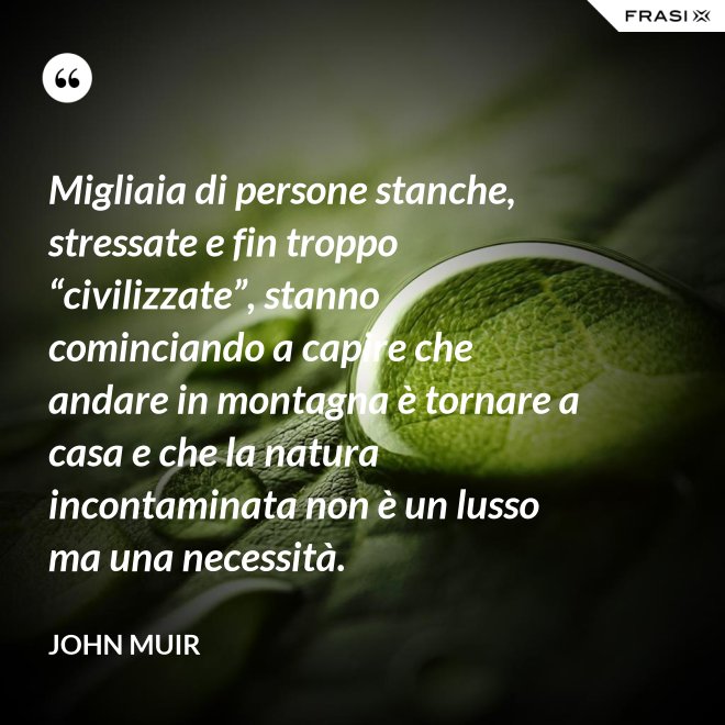 Migliaia di persone stanche, stressate e fin troppo “civilizzate”, stanno cominciando a capire che andare in montagna è tornare a casa e che la natura incontaminata non è un lusso ma una necessità. - John Muir