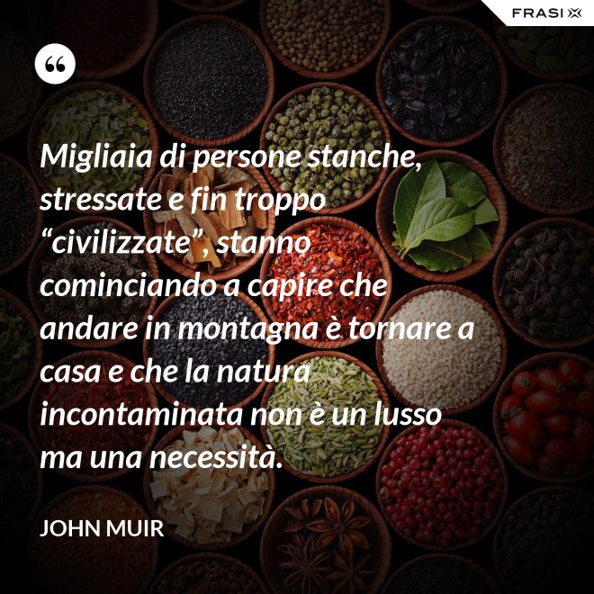 Migliaia di persone stanche, stressate e fin troppo “civilizzate”, stanno cominciando a capire che andare in montagna è tornare a casa e che la natura incontaminata non è un lusso ma una necessità. - John Muir