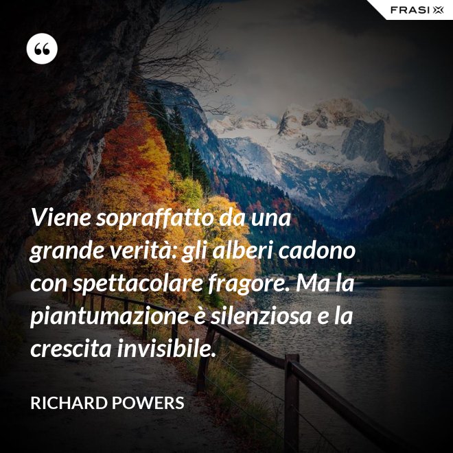Viene sopraffatto da una grande verità: gli alberi cadono con spettacolare fragore. Ma la piantumazione è silenziosa e la crescita invisibile. - Richard Powers