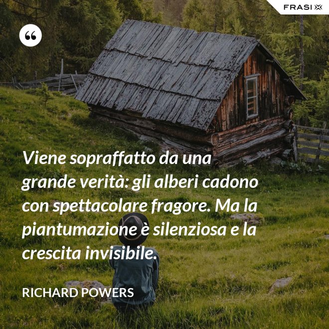 Viene sopraffatto da una grande verità: gli alberi cadono con spettacolare fragore. Ma la piantumazione è silenziosa e la crescita invisibile. - Richard Powers