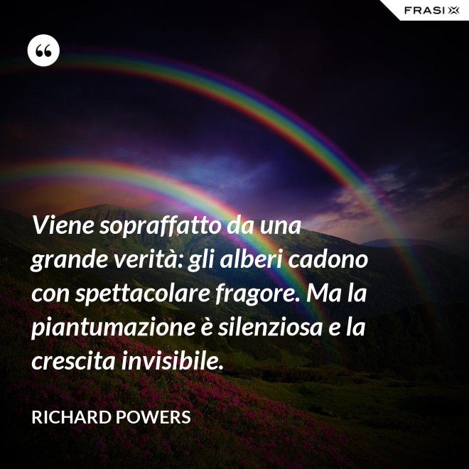 Viene sopraffatto da una grande verità: gli alberi cadono con spettacolare fragore. Ma la piantumazione è silenziosa e la crescita invisibile. - Richard Powers