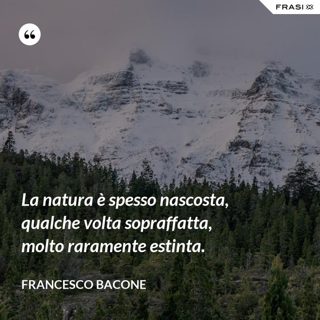 La natura è spesso nascosta, qualche volta sopraffatta, molto raramente estinta. - Francesco Bacone